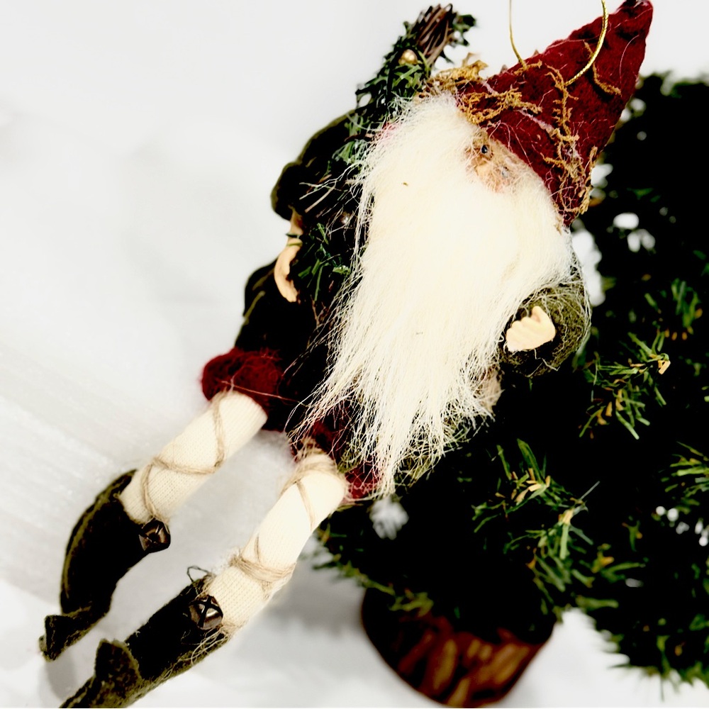 Vtg 9" Woodland Forest Elf Santa Ornament Holiday Decor Christmas Bendable Legs